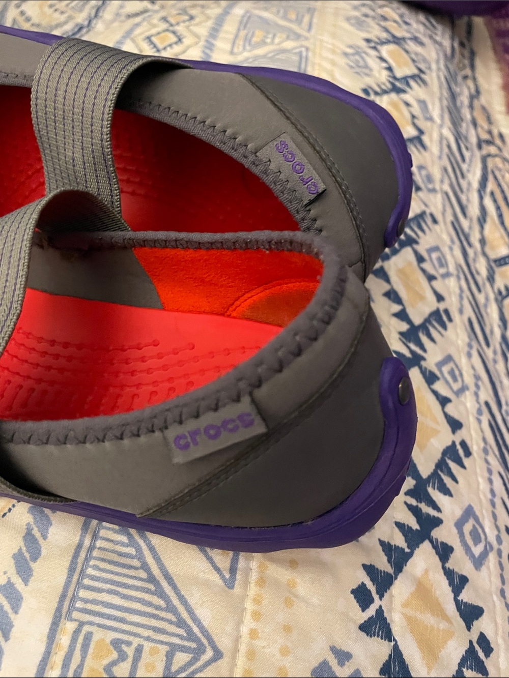 CROCS Gray Mary Jane Flats with Purple Trim and Red Insole - Picture 4 of 7